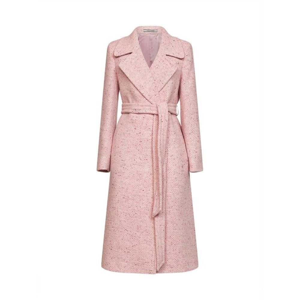 Tagliatore Women Pink Speckled Herringbone Wool Molly Long Belted Coat